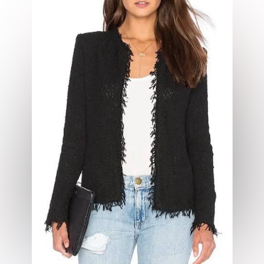 IRO Shavani Black Fringe Cardigan Jacket size 34 XS NWOT